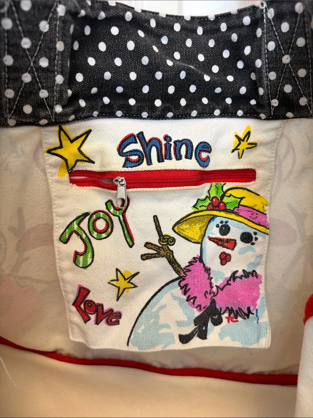 Brighton Happy Holidays Snow Snowman Canvas Tote with Pink Straps